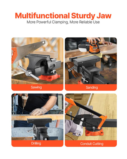 VEVOR Bench Vise, 8" Jaw Width, 8" Max Jaw Opening Multipurpose Vise with 360° Swivel Locking Base, 3.7" Throat Depth, Heavy Duty Ductile Iron Workbench Vise, Two-Way Jaws for Clamping Round Pipes
