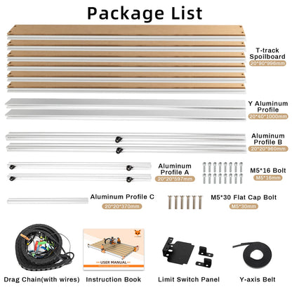 FoxAlien 4080 Y-axis Extension Kit for Masuter Pro, with Upgraded T-slot Hybrid Spoilboard CNC Router Machine Working Area Extend (15.75" x 31.5", X-Y)