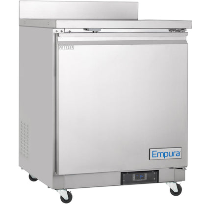 EMPURA 28" Undercounter Reach-in Freezer with One-Swing Solid Door | Work-Top Refrigerator Fridge for Cafeteria Diner | 5.4 Cu. Ft. | 27.8"W x 29.9"D x 35.5"H, Stainless Steel Exterior, 115V, NSF