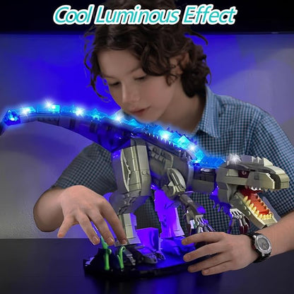 Light Up Dinosaur Building Block Sets Glowing Tyrannosaur Building Kits Construction Dino Educational Building Sets for Boy 6+ and Adult 23.6 Inch Big Size