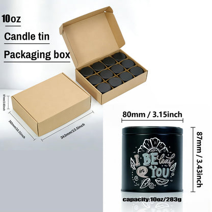 12 Pack 10 oz Candle Tins with Lids – Empty Candle cans for Candle Making, Black Decorative Candle Tins with Inspirational Quotes, Metal Candle Containers Making Supplies for Home DIY & Small Business