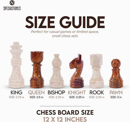 Marble Chess Set for Adults 12 Inch Handmade Travertine and Brown Board Game with Storage Box Classic Table Chess Set with Pieces &amp 2 Extra Queens Gifts &amp Home Décor