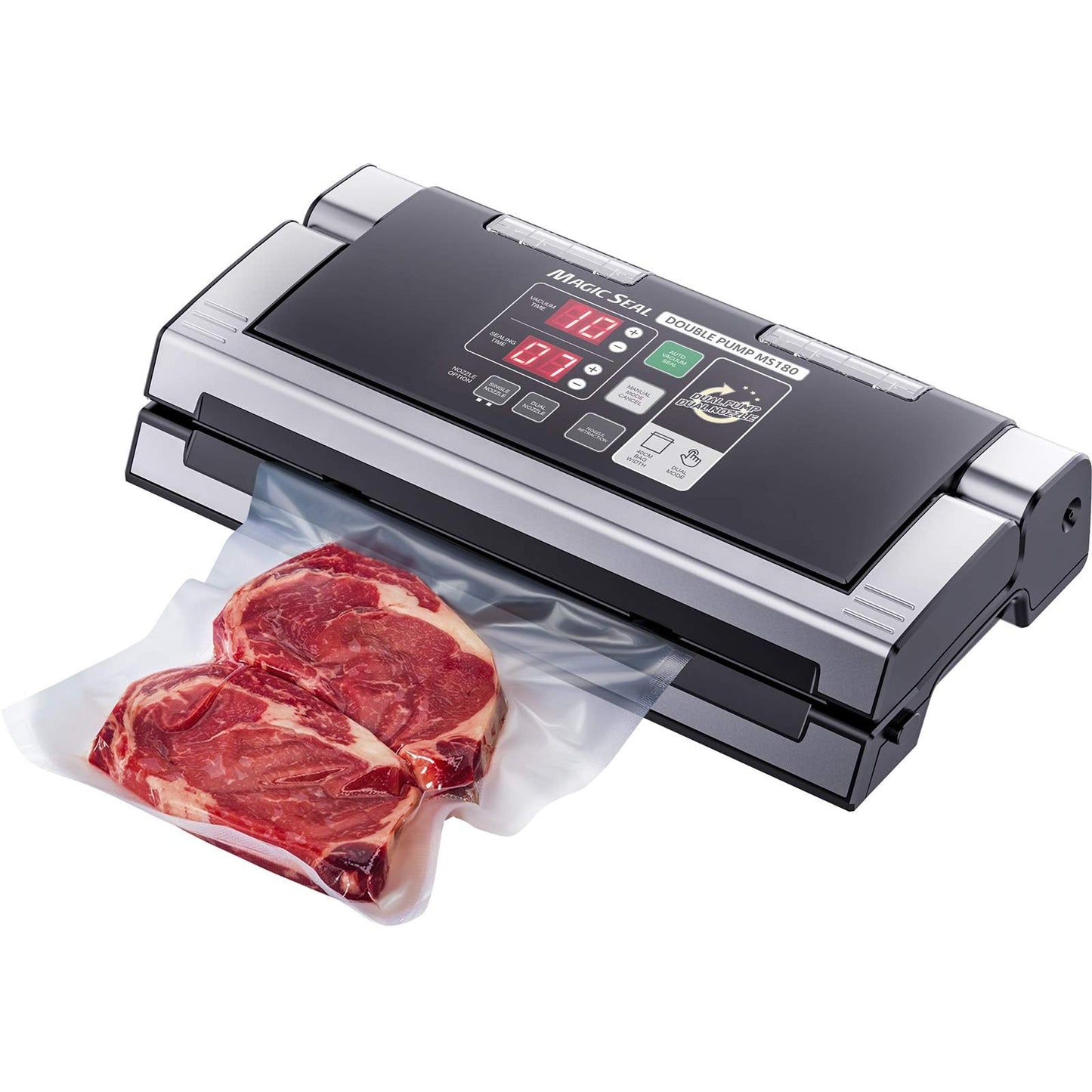 MAGIC SEAL 16-Inch Nozzle Vacuum Sealer for Food Storage - Works with Mylar & Smooth/Non-Textured Bags, No Textured Bags Needed, 250W, 8mm Extra-Wide Seal - MS180