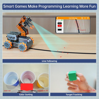 HIWONDER 5DOF AI Vision Robotic Arm Powered by Raspberry Pi Smart Robotic Arm Mecanum Wheel Chassis Robot Car Kit DIY Robot for Beginners, Without RPi