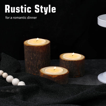 24PCS Wooden Tealight Candle Holder Set, Rustic Wood Tealight Holder with Natural Bark for Wedding Party Home Decor, 3 Sizes (1.6"/ 4cm Inner Diameter)