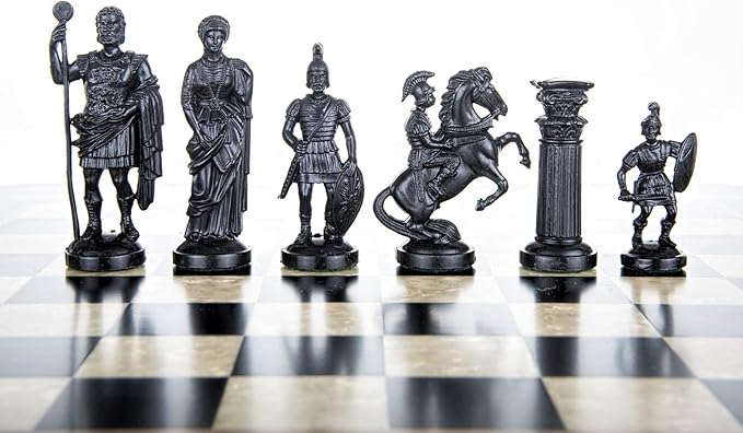 3 3/4 BLACK &amp WHITE Roman Legion Plastic Chess Pieces - felted