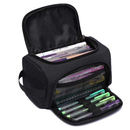 XQXA Large Capacity Pencil Case Organizer, Multifunctional Extra Big Pencil Pouch with Compartmens, Travel Simple Stationery Pen Bag, Fabric Pencil Bag for Men Women Girl Boy (Black)