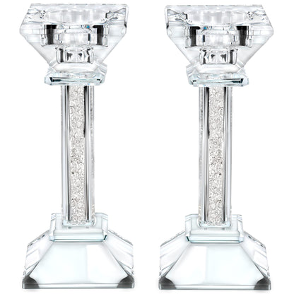 Crystal Candle Holders Set of 2-6.2" Tall Crystal Candlestick Holders - Ultra Elegant and Modern Centerpiece Home Decor