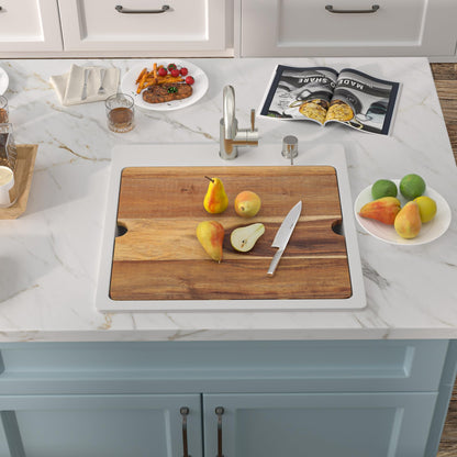 Fulorni 21"×20" Drop In Wet Bar Sink Workstation - White Granite Composite Quartz Classic Top Mount Single Bowl Outdoor Kitchen Bar Prep RV Sink Basin