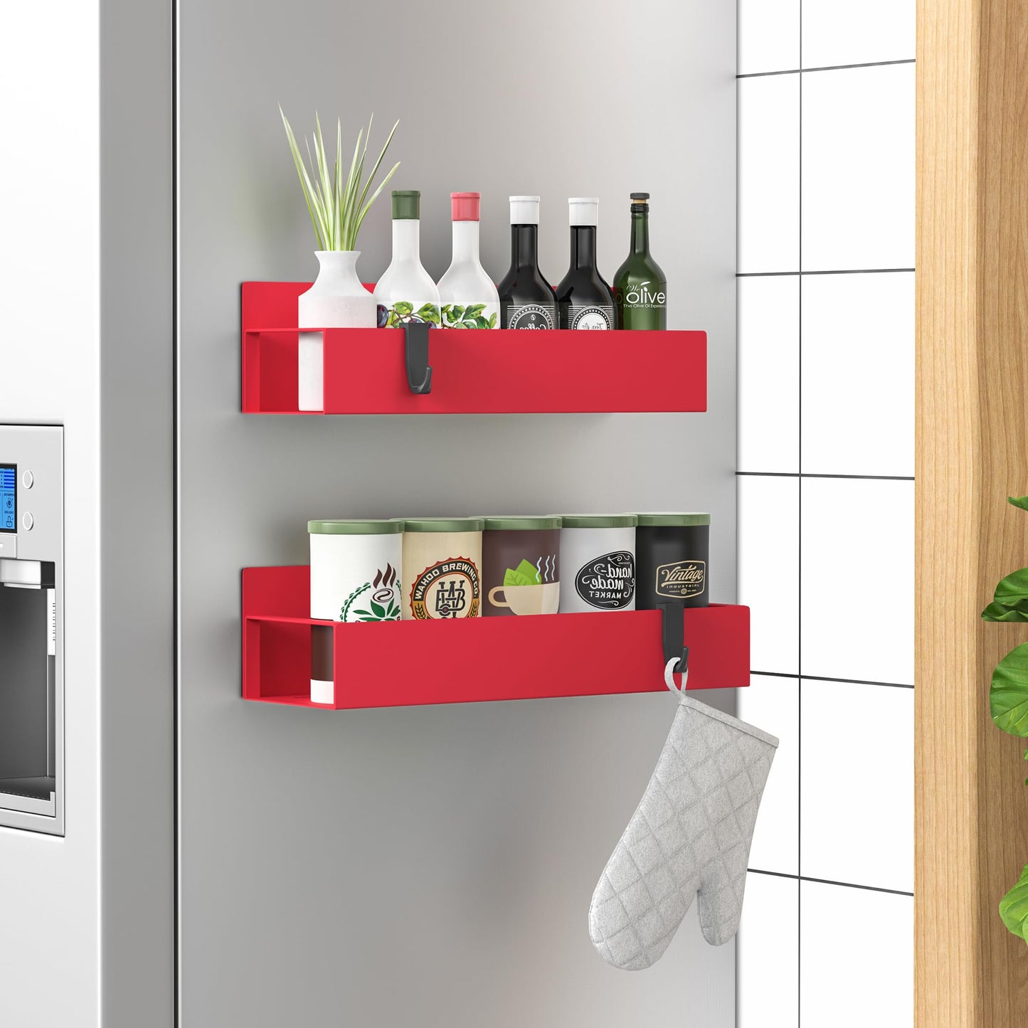Metal 4 Pack Magnetic Spice Storage Rack Organizer for Refrigerator and Oven, Black Fridge Organizers and Storage