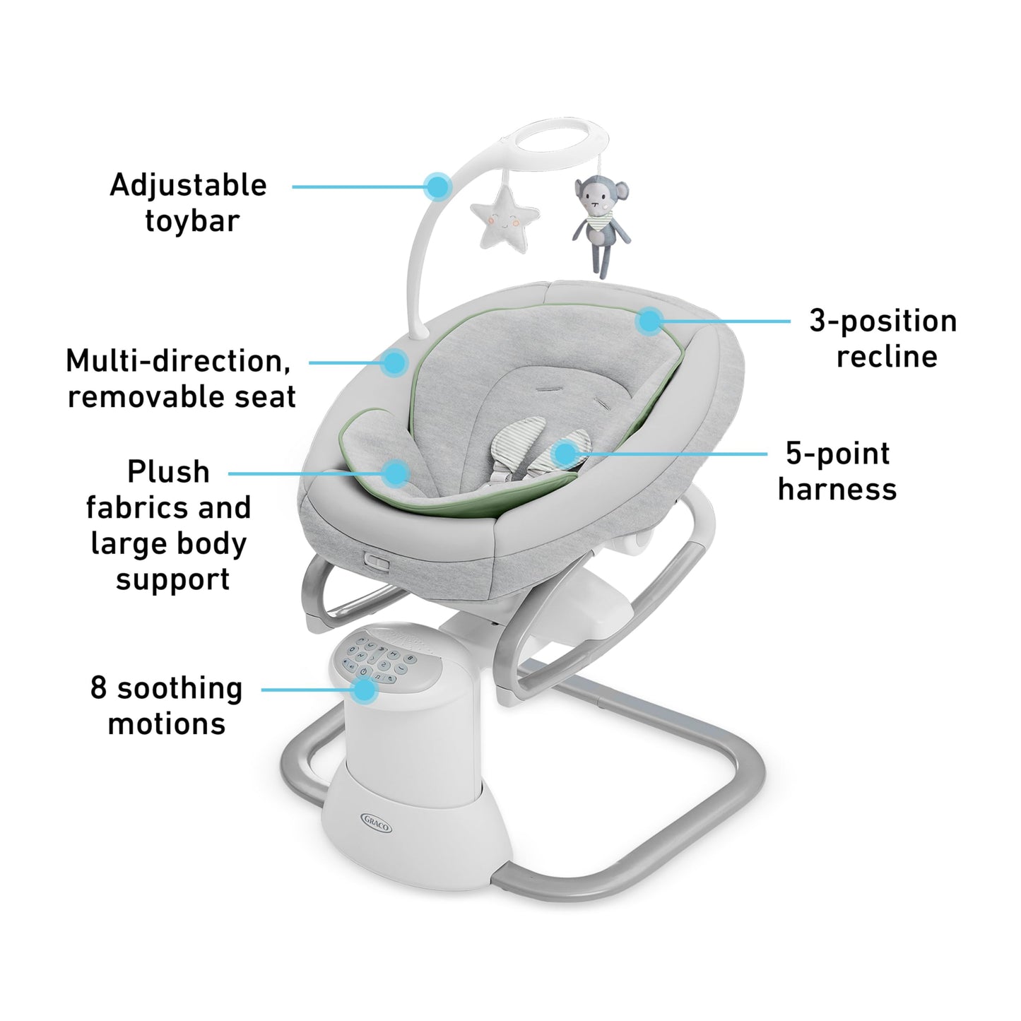 Graco Soothe My Way with Removable Rocker, Madden - Versatile Baby Swing & Portable Rocker