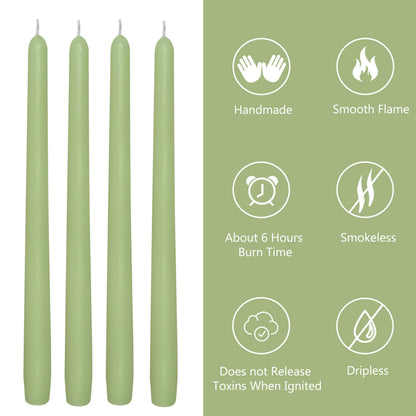 Soft Sage Green Taper Candles Set of 4, 10 Inch Handmade Candle Stick, Unscented Candlesticks, Tapered Candles for Wedding Dinner Table Home Decor Gift