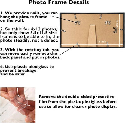 JCJMY 4x12 Black Picture Frame - Versatile Wall & Tabletop Display with Shatter-Resistant Plexiglass