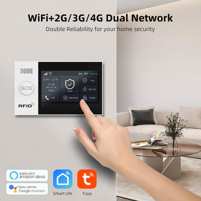 LWOHSI Wireless Home Alarm System with LCD Touch Screen,Smart Home Security Systems with DIY Door Sensor,Motion Detector,GSM 4G /App Instant Alerts for Apartment,No Monthly Fee
