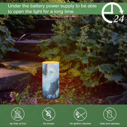 Merkmak Pack of 1 Blue Marble Flameless Candles Battery Operated Candles with Remote and Timers Flickering LED Elictric Pillar Tealights for Outdoor Indoor Home Decoration