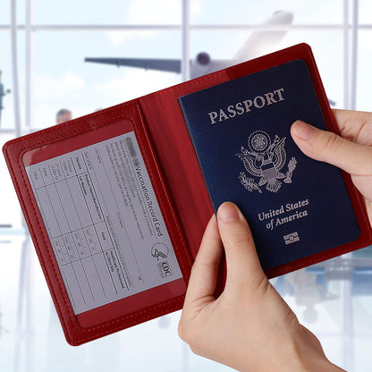 TIGARI Passport Holder for Travel Women Men, PU Leather Passport Wallet Cover Case Sleeve, Waterproof Protected Document Organizer, Family Vacation Plane Cruise Travel Essentials-Red