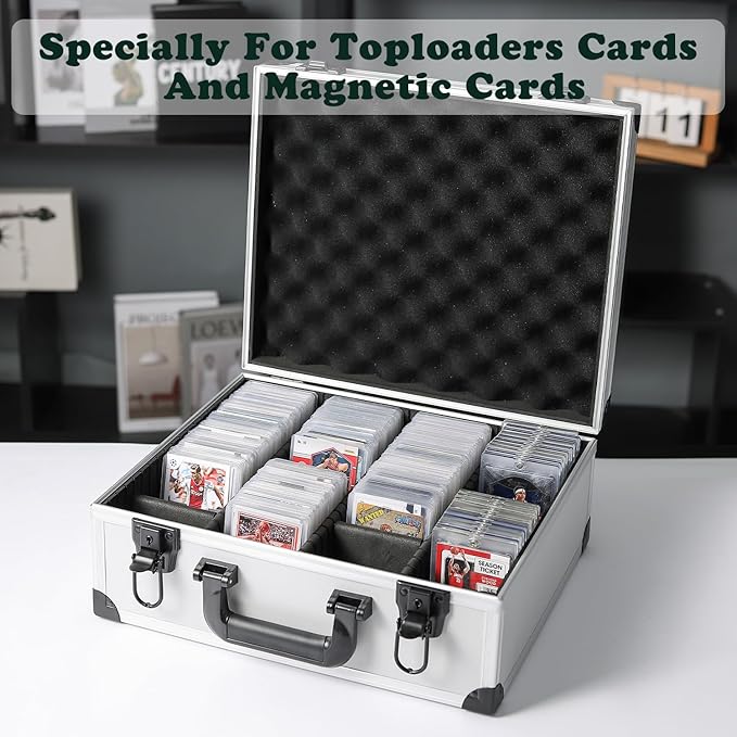 Toploaders Storage Box for 3 x 4 35pt Rigid Cards Trading &amp Sports Cards Graded &amp Rating Cards with 7 DIY Sponge Partitions (Holds 600+ Toploaders M600-Silver)