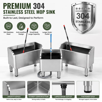 CYGJYZOD Floor Mop Sink With Drainage/Strainer,stainless steel utility sink,304 Stainless Steel,for Laundry Room,Kitchen, Restaurant, Garages (23.6"L x 16.1"W x 21.6"H)