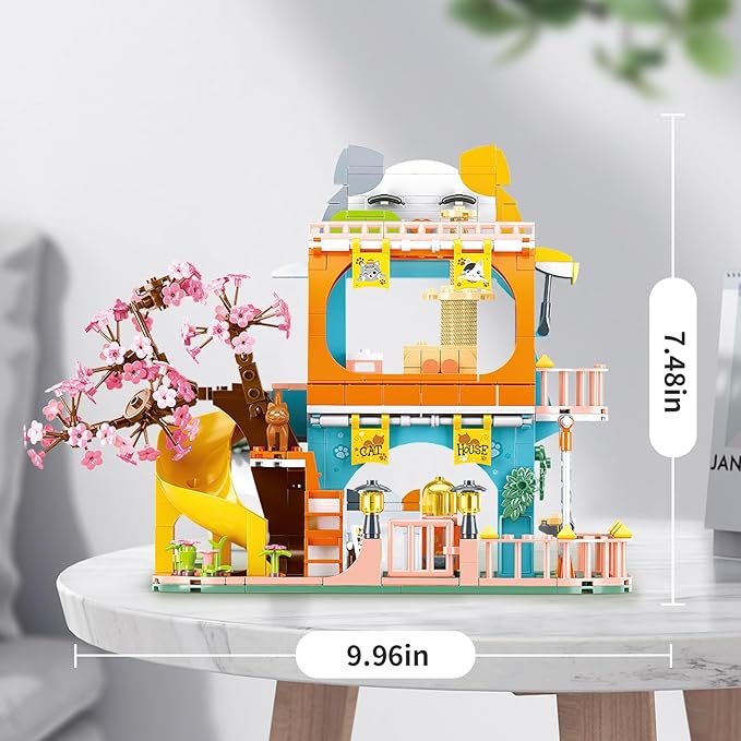 QLT QIAOLETONG Cute Cat House Toy Building Set for Adult Compatible with Lego Friend 521 PCS Friendship House Building Blocks Kit with Animals Ideas Birthday Gift for Teen Boys
