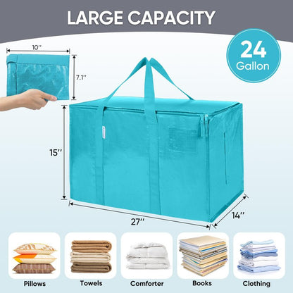 TICONN 8 Pack Extra Large Moving Bags Heavy Duty with Zippers & Carrying Handles, Durable Storage Bags Moving Boxes for Closet Organizers and Storage (8 Pack, Cream)