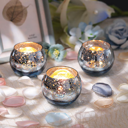 LETINE 36pcs Blue Votive Candle Holders - Elegant Mercury Glass Tea Light Candle Holder Set for Spring Summer Weddings, Holiday Season Decorations, Valentine's Day Table Centerpieces