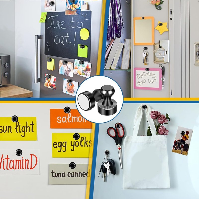LOVIMAG Fridge Magnets 16Pcs Refrigerator Whiteboard Small Strong Magnet Classroom Kitchen Accessories Decorative Locker Set Decor Must Haves Office Calendar Refrigerador Magnetic Cute Crafts Black