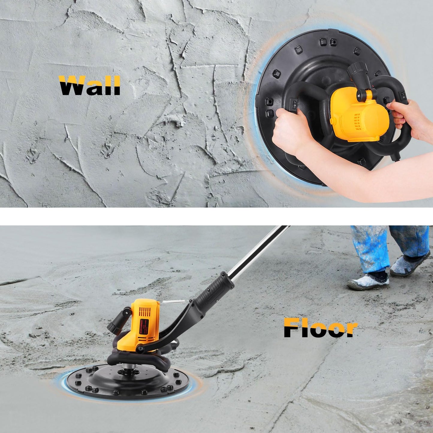 Meticuloso 1pcs Concrete Trowel with Extension Rod, Wall Smoothing Polishing Machine and 1pcs Cordless Concrete Mixer, for Makita 18V Max Battery