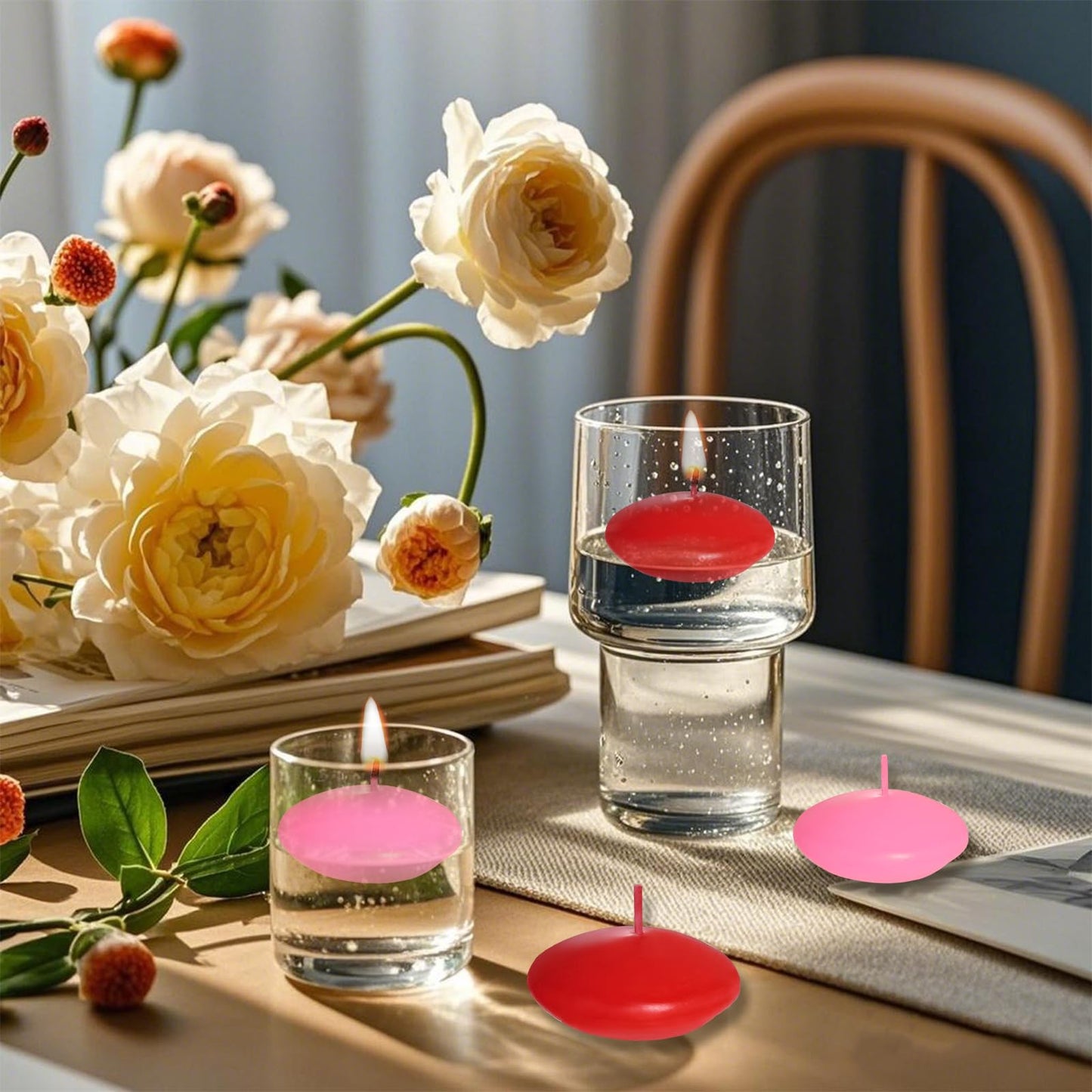20 Pcs Floating Candles Centerpieces, 1.5 Inch Unscented Floating Candles Small Decoration for Valentine's Day, Thanksgiving, Wedding and Home Decor