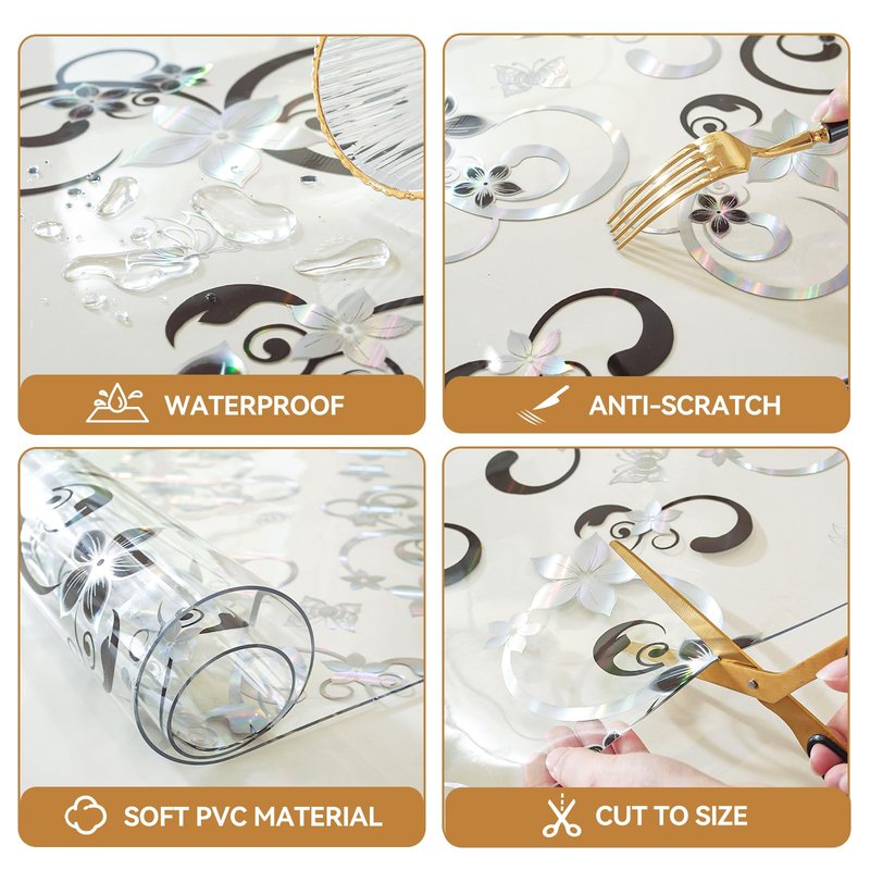 LovePads Floral Clear Table Cover Protector - 40 x 66 Inch Thick Plastic Table Cloth, Waterproof PVC Desk Mat for Dining Room Table, Wood Furniture Topper, Anti-Scratch Desk Pad for Kids Writing,