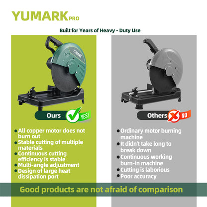 Yumark Abrasive Chop Saw, 2200W 3800RPM Steel Cutting Machine, Metal Cutting Saw with Blade for Rebar, Angle Steel, Hollow Pipe Cutting