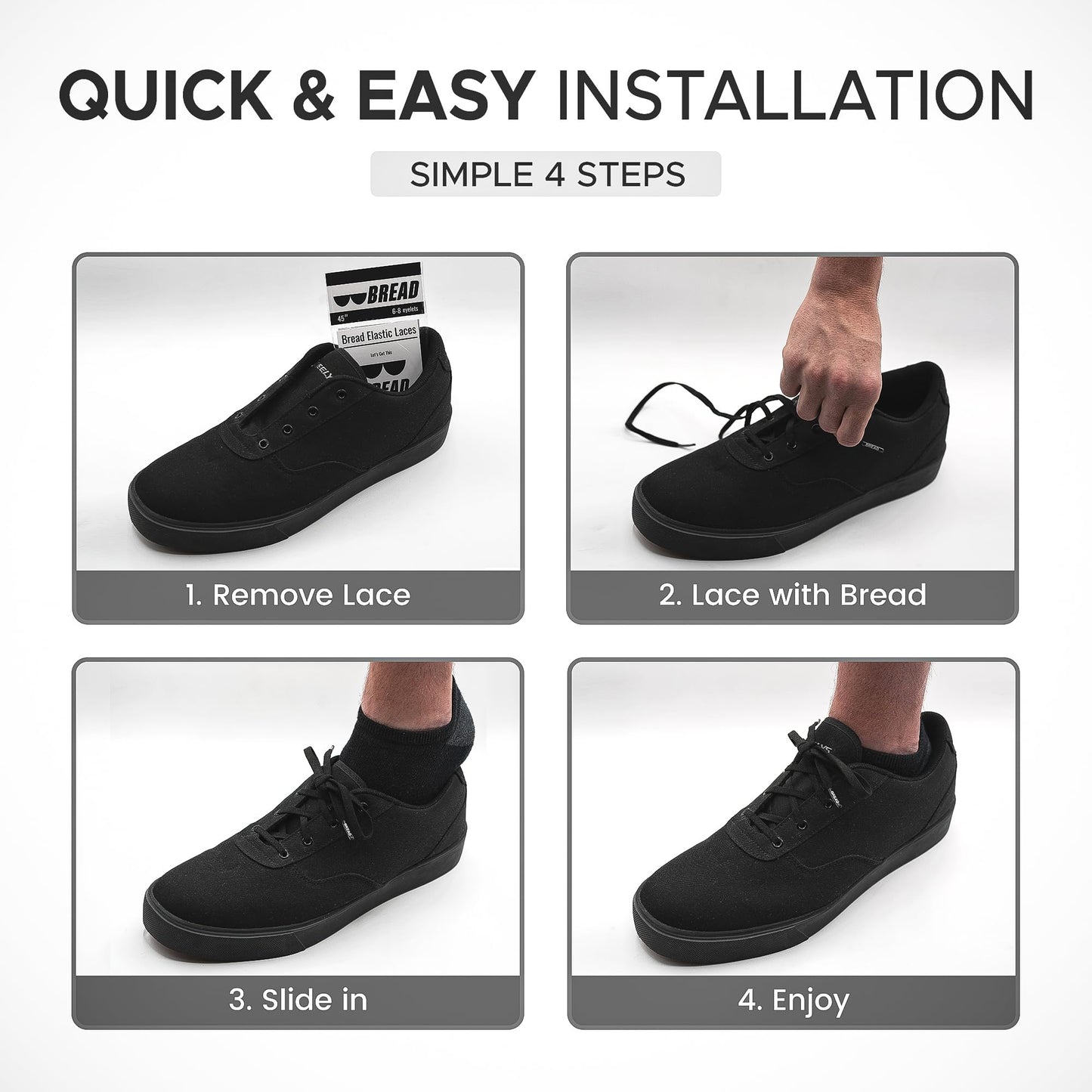 Bread Elastic Shoelaces – Tie Once, Slip On – Stretch Shoelaces That Look Real for Sneakers, Boots & Everyday Wear, Cloud White, 45"