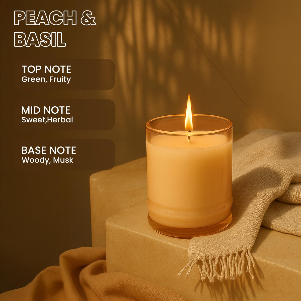 Lifescapes Scented Glass Candle - Peach & Basil, 160g | 28 Hours Approximate Burn Time | Premium Tumbler Design for Home Decor and Relaxation
