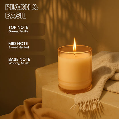 Lifescapes Scented Glass Candle - Peach & Basil, 160g | 28 Hours Approximate Burn Time | Premium Tumbler Design for Home Decor and Relaxation