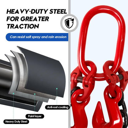 Shipping Container Loading Chain (1/2" x 5'), Container Chain Bridle Hooks G80 with V-Chain, Suitable for Cargo, Warehousing and Handling