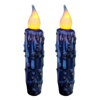 CVHOMEDECO. Real Wax Hand Dipped Battery Operated LED Timer Taper Candles Rustic Primitive Flameless Lights Decor, 4-3/4 Inch, Navy Blue, 2 PCS in a Package