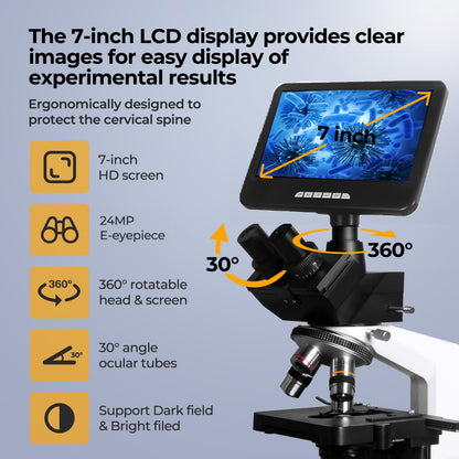 [Darkfield 24MP Smart Monitor] Vabiooth Lab Trinocular Compound Microscope 40X-2500X Magnification with Monitor Free Software-One Click Capturing Images & Video, Measuring Lengths