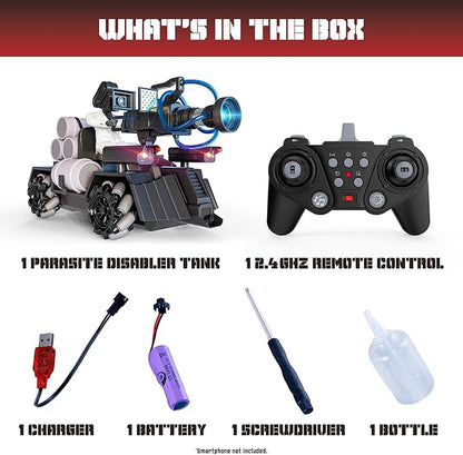 Force1 Officially Licensed Skibidi Toilet Toy Cameraman Figure PDLT Tank RC Truck- Parasite Disabler Tank Remote Control Car Rechargeable RC Car with LED Lights 2.4 GHz Mist Spray Beginner RC Cars