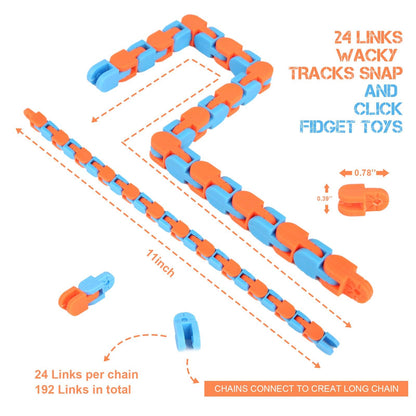 8Pcs Fidgets Wacky Tracks Fidget Toys for Kids Classroom Students Gifts School Prizes Stocking Stuffers Sensory Autism Snap Fidget Click Snake Toys for Adults Travel Stress Relief ADHD