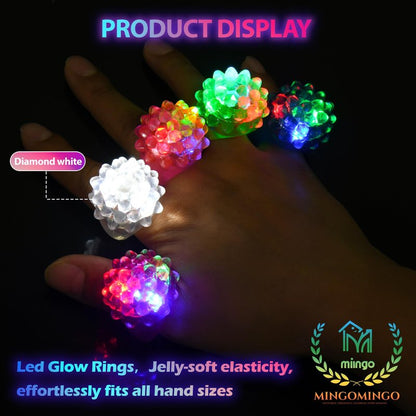 MINGOMINGO 25 Pack LED Light Up Rings & Glow Rings – Bachelorette Party Favors, Bridal Shower Favors, Graduation Favors Bulk, Classroom Prizes, 3-Mode Flashing