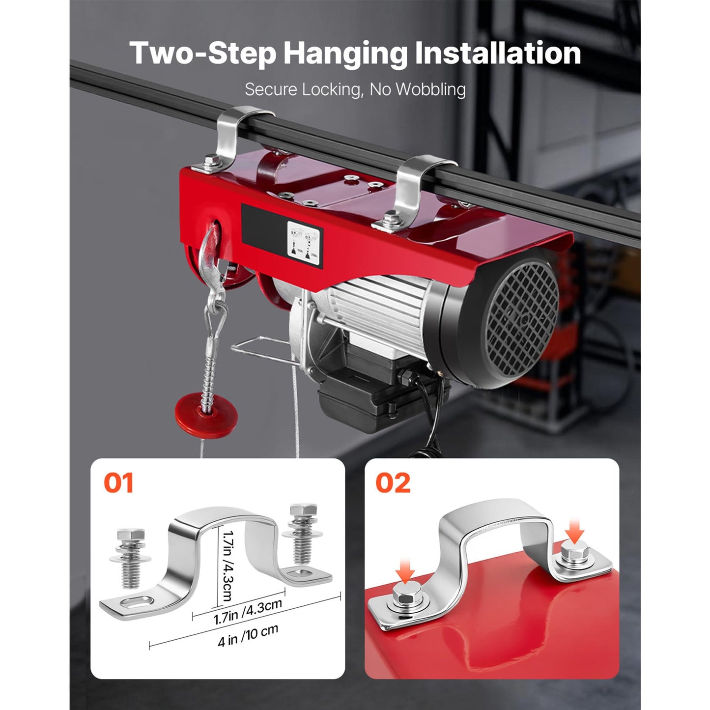 Happybuy Electric Hoist, 2200 lb Overhead Crane Garage w/Steel Hook, Remote Control & Emergency Stop Switch Ceiling Pulley Winch for Warehouse, Construction, Goods Lifting, 110V Red, 2200Lbs