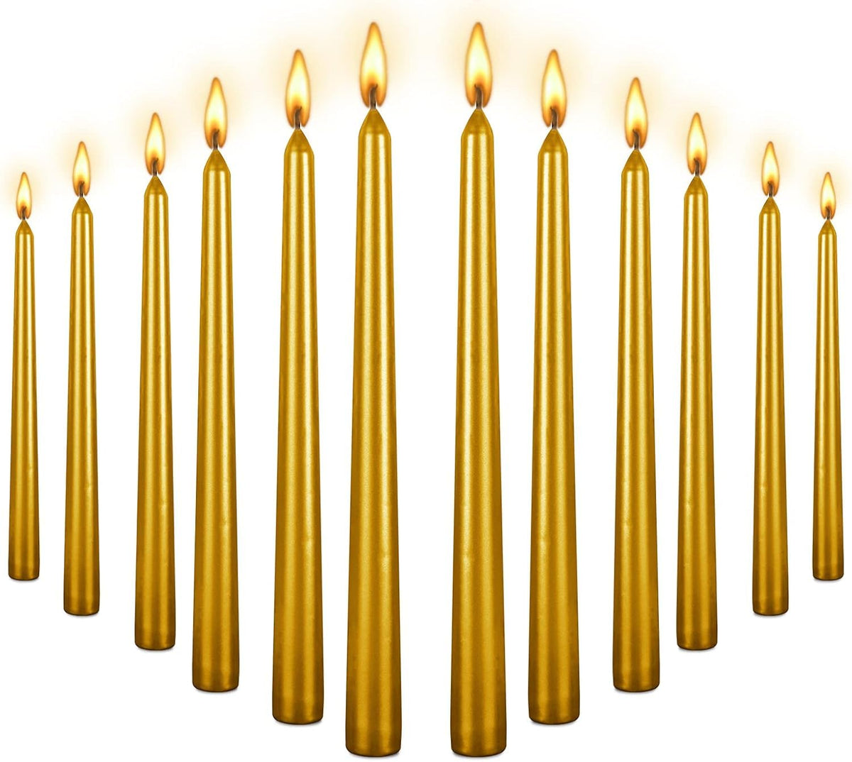 10 Inch Taper Candle, Set of 12,Tapered Candles Burn for 7 Hours, Long Sticks,Tall Candlesticks, Dinner Party, Wedding, Halloween (12pcs, Gold)