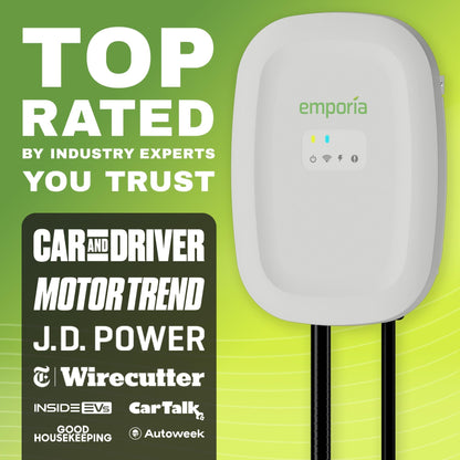 EMPORIA Level 2 EV Charger w/ J1772 Connector — 48 Amp, 240V WiFi Enabled Electric Vehicle Charging Station, 25ft Cable, NEMA 14-50, White