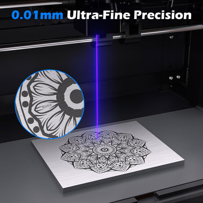 Genmitsu Kintix Laser Engraver 10W 10000mW + MD18 Rotary Roller, 90000mm/min Ultra Fast Galvo Laser with Auto-Lifting, 200x100mm Large Area for Jewelry, Metal, Wood, Class 1 Safety