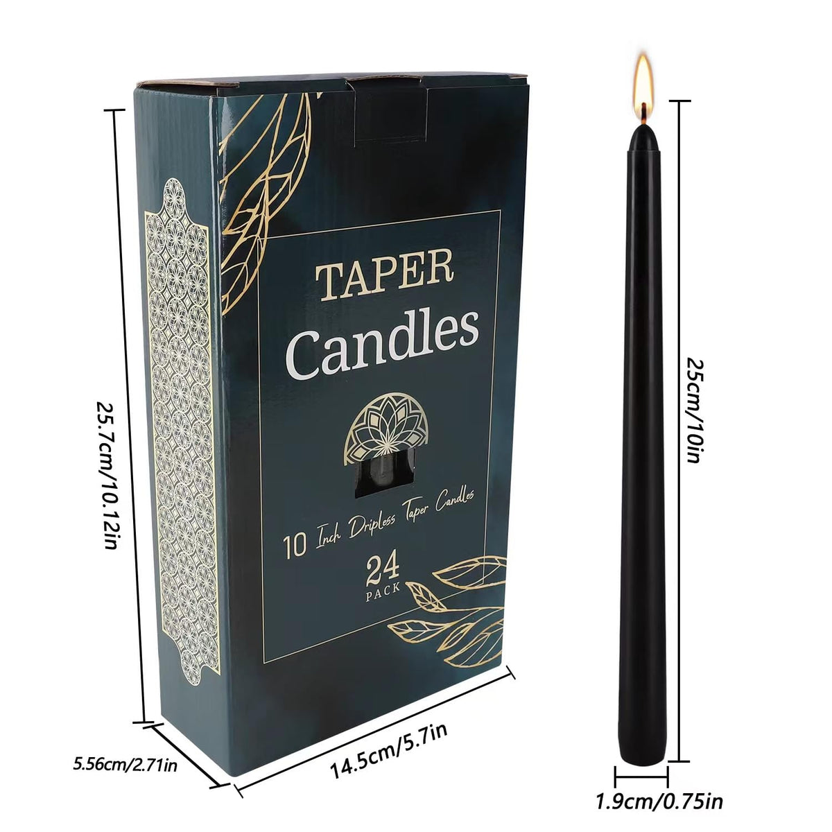 YOROXRG 24 Pack Black Taper Candles, 7-8 Hours Burn Time, Unscented, Smokeless and Dripless, 0.75 x 10 Inch Dinner Candle Set for Halloween, Household, Wedding, Party and Home Décor Candlesticks