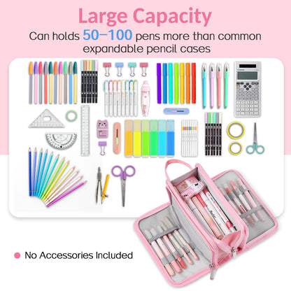Sooez Large Pencil Case, Big Capacity Pencil Pouch Pen Bag with 3 Compartment, Portable Canvas Stationery Organizer with Zipper, Cute Aesthetic School Supplies for Teen Girls College, Pure Pink