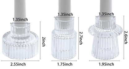 Vixdonos Glass Candlestick Holders Tealight Candle Holders for Table Centerpieces, Wedding Decor and Dinner Party (3 Pcs, Clear)