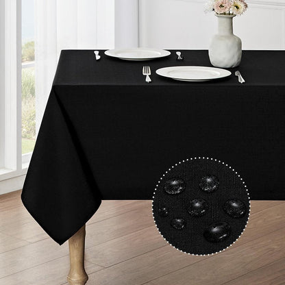 Veblandy Rectangle Tablecloth Waterproof 60x84 inch Linen Textured Table Cloth Stain and Wrinkle Resistant Washable, Decorative Fabric Table Cover for Dining, Party and Camping, Black