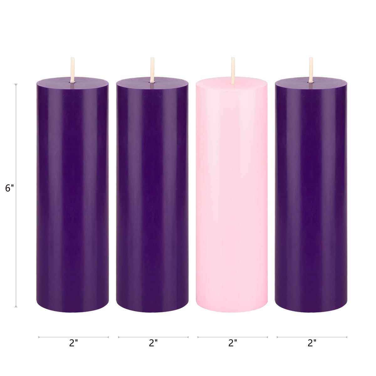 Mega Candles 4 pcs Unscented Christmas Advent Candles Set, Hand Poured Premium Wax Round Pillar Candle 2 Inch x 6 Inch, Holidays, Occasions, Events, Festivitiess, Devotional, Church, Wreath, Gifts