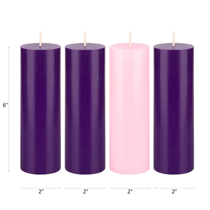 Mega Candles 4 pcs Unscented Christmas Advent Candles Set, Hand Poured Premium Wax Round Pillar Candle 2 Inch x 6 Inch, Holidays, Occasions, Events, Festivitiess, Devotional, Church, Wreath, Gifts