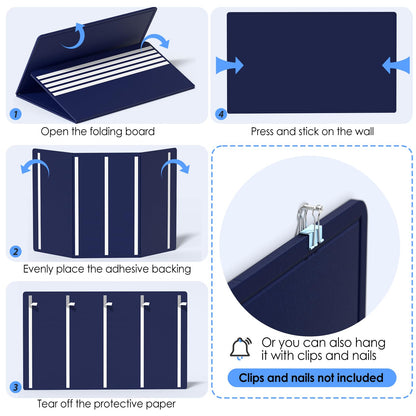 MaxGear Extra Large Bulletin Board 60" x 36", Foldable Felt Board Vision Board Supplies, Cork Board for Office, Home, School, Small Pin Boards for Walls Decorative Display Board Dark Blue
